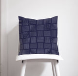 Shadowbright Navy Blue with White Lines Geometric Design Cushions, Throw Pillow