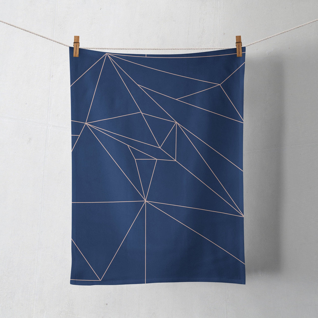 Shadowbright Navy Blue with Rose Gold Lines Geometric Design Tea Towel