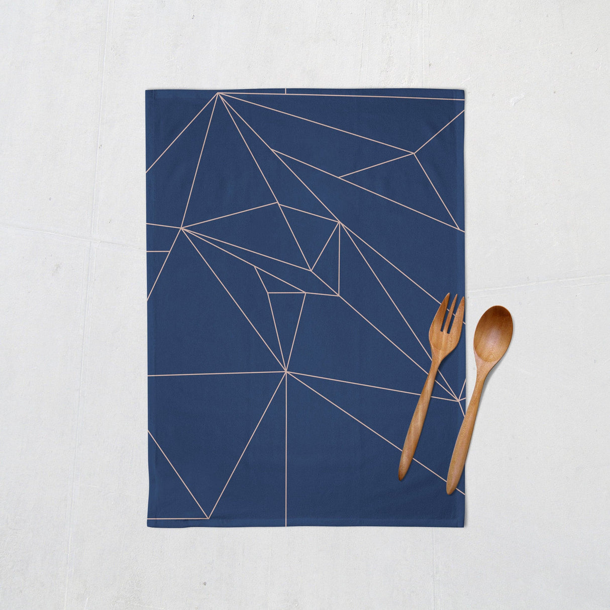 Shadowbright Navy Blue with Rose Gold Lines Geometric Design Tea Towel