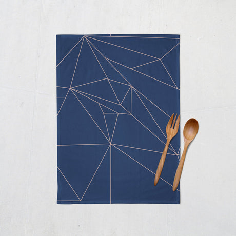 Shadowbright Navy Blue with Rose Gold Lines Geometric Design Tea Towel