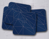 Shadowbright Navy Blue with Rose Gold Lines Geometric Design Coaster, Table Mat
