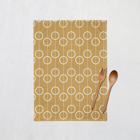 Shadowbright Gold and White Retro Design Tea Towel, Dish/Kitchen Towel