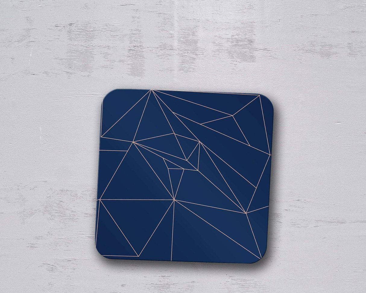 Shadowbright Navy Blue with Rose Gold Lines Geometric Design Coaster, Table Mat