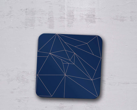 Shadowbright Navy Blue with Rose Gold Lines Geometric Design Coaster, Table Mat