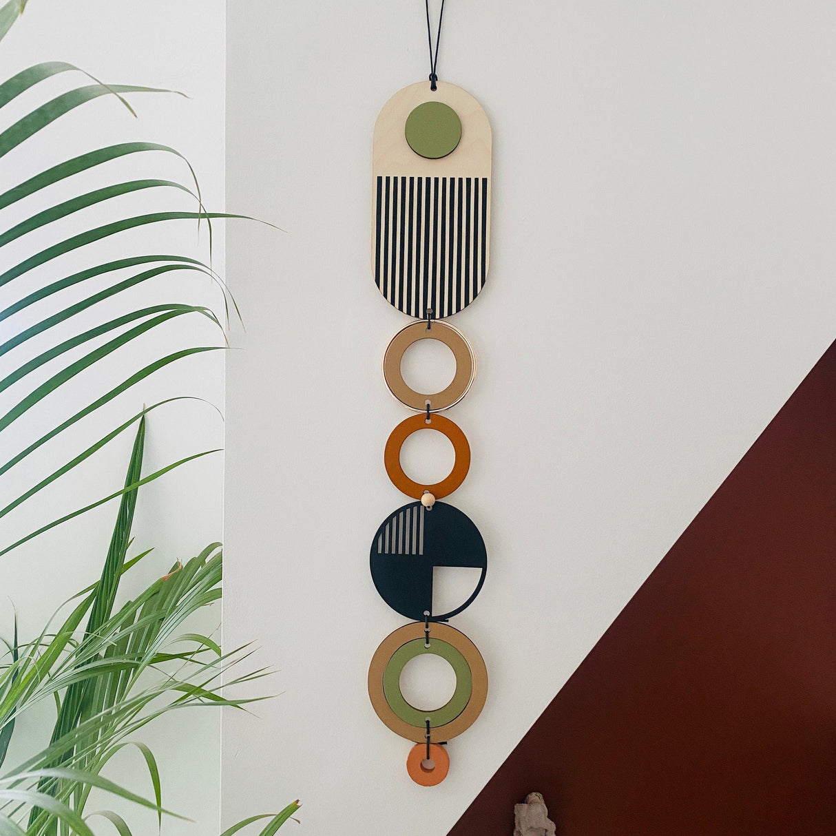 Modern Geometric Wood Wall Art | Slim Centrepiece Tapestry Decor