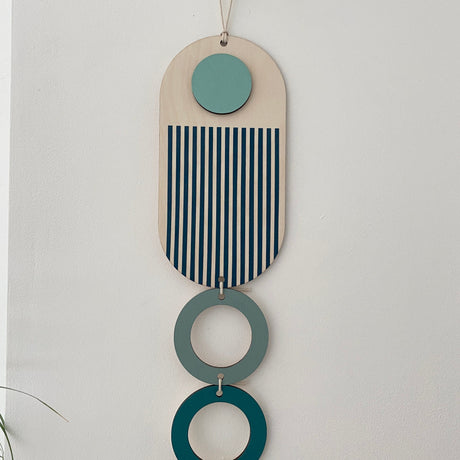 Blue Geometric Wood Wall Art | Slim-Line Tapestry Decor