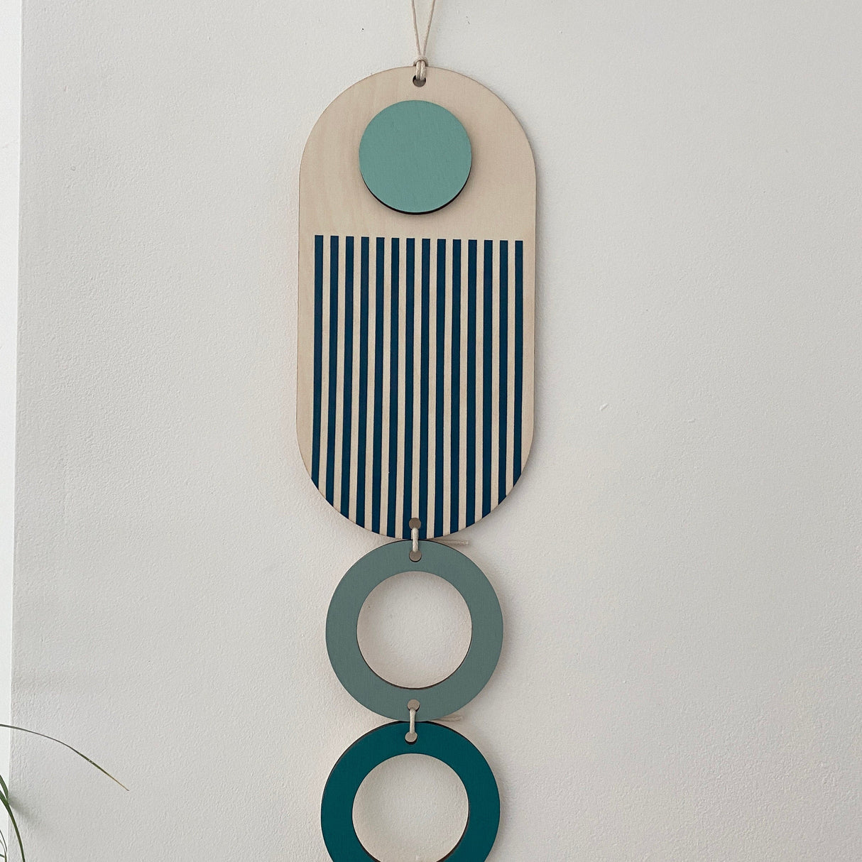 Blue Geometric Wood Wall Art | Slim-Line Tapestry Decor