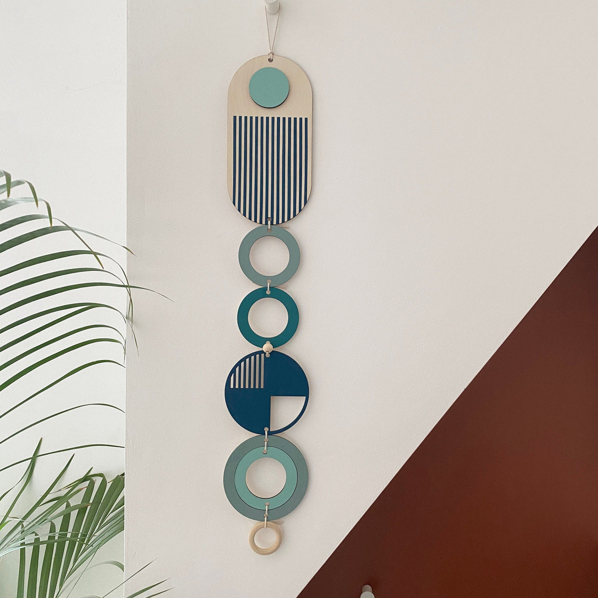 Blue Geometric Wood Wall Art | Slim-Line Tapestry Decor
