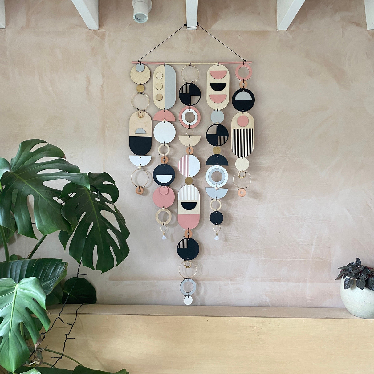 Large Pink & Grey Geometric Wall Art