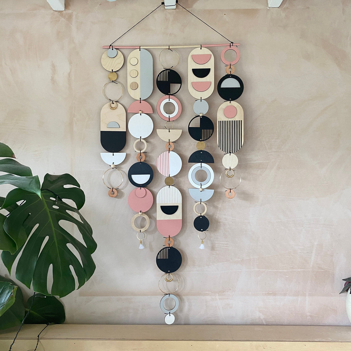 Large Pink & Grey Geometric Wall Art