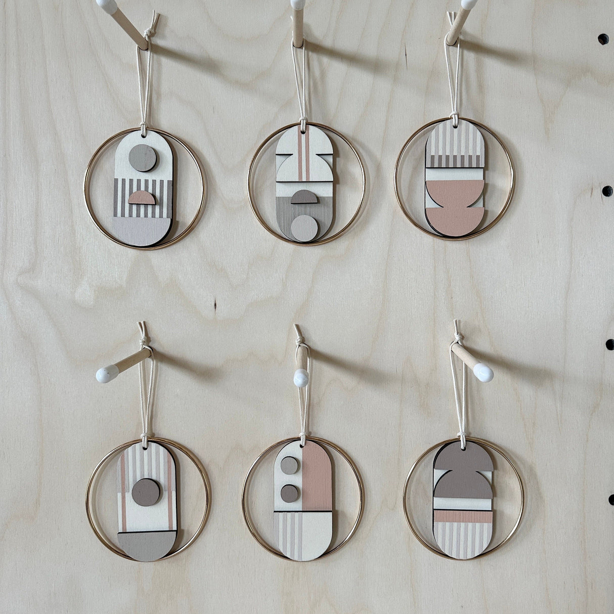 Mini Geometric Mid‑Century Wall Art | Pink & Natural Wooden Décor