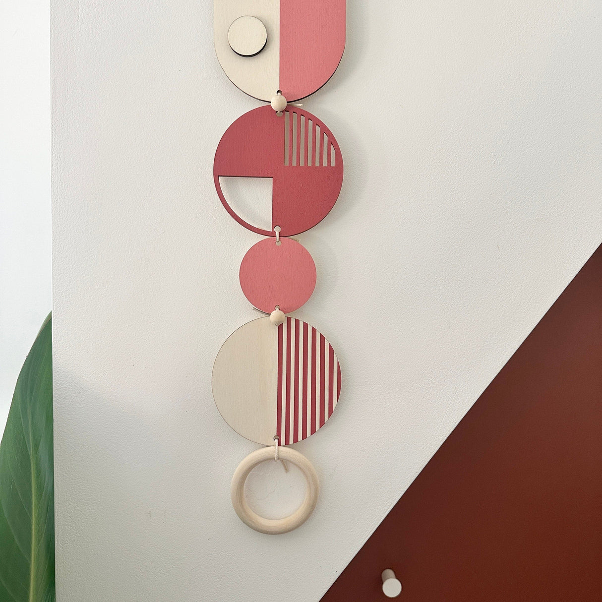 Pink Modern Wall Art - Geometric Wooden Artwork
