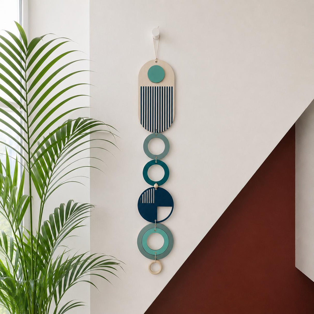 Modern Geometric Wood Wall Art | Slim Centrepiece Tapestry Decor