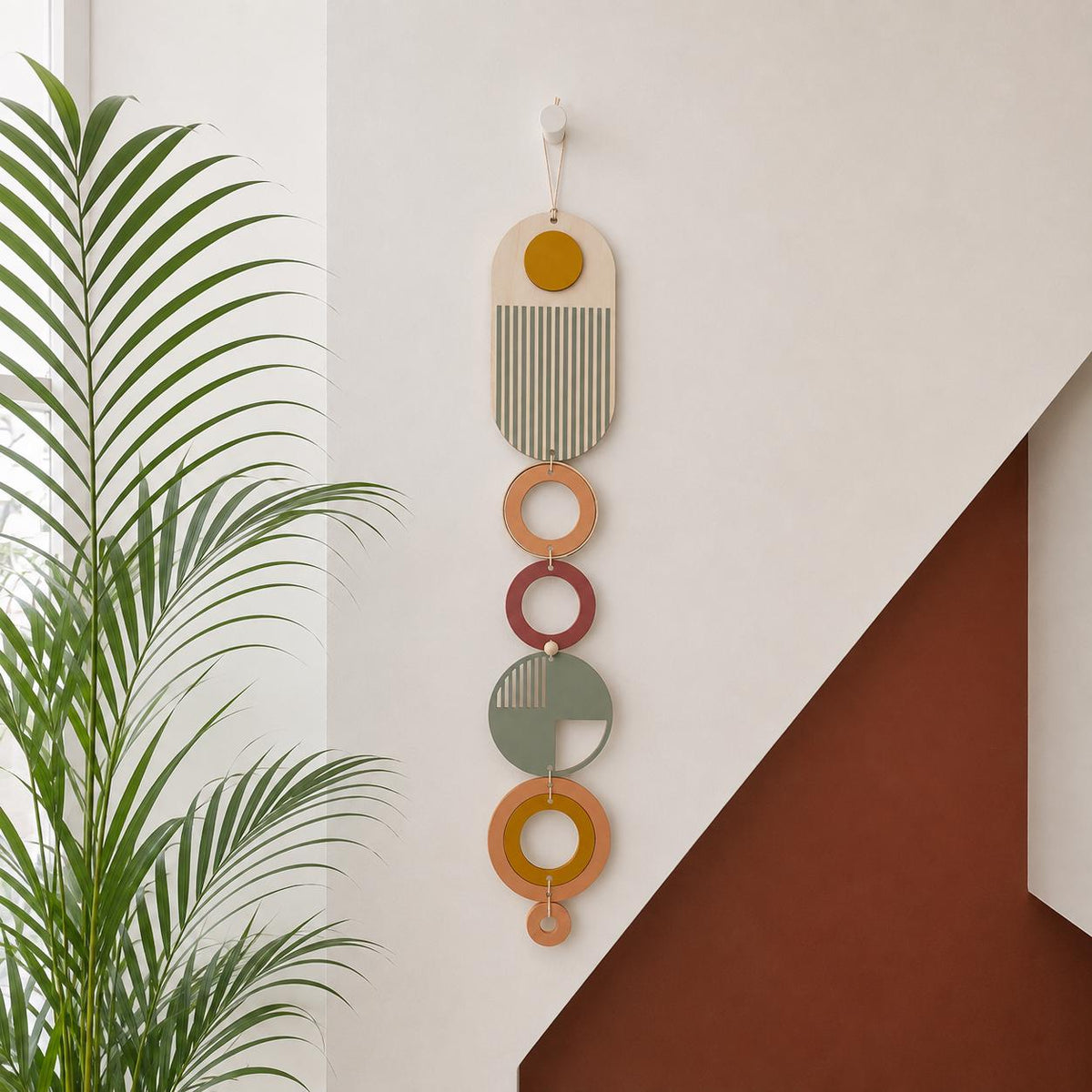 Modern Geometric Wood Wall Art | Slim Centrepiece Tapestry Decor