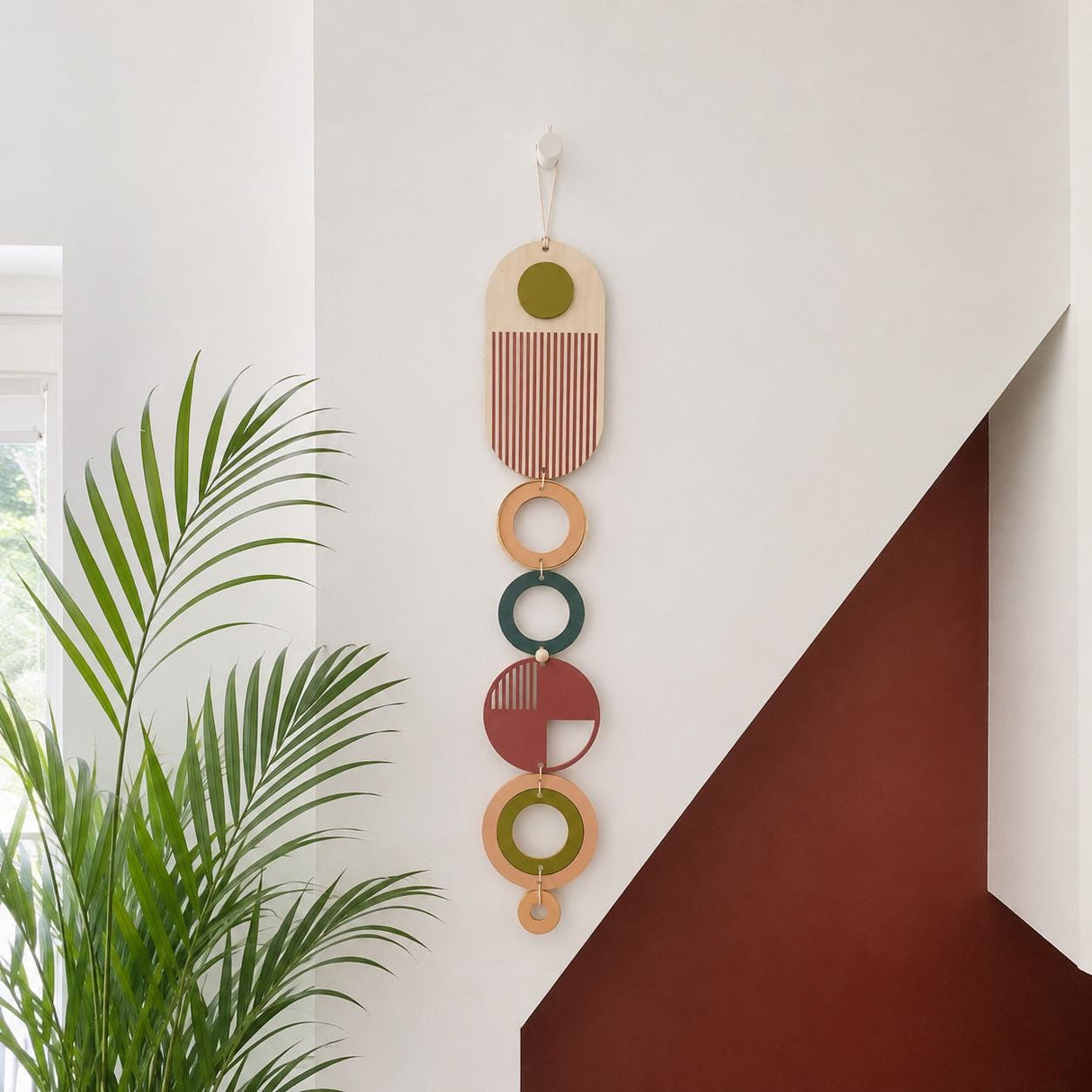 Modern Geometric Wood Wall Art | Slim Centrepiece Tapestry Decor