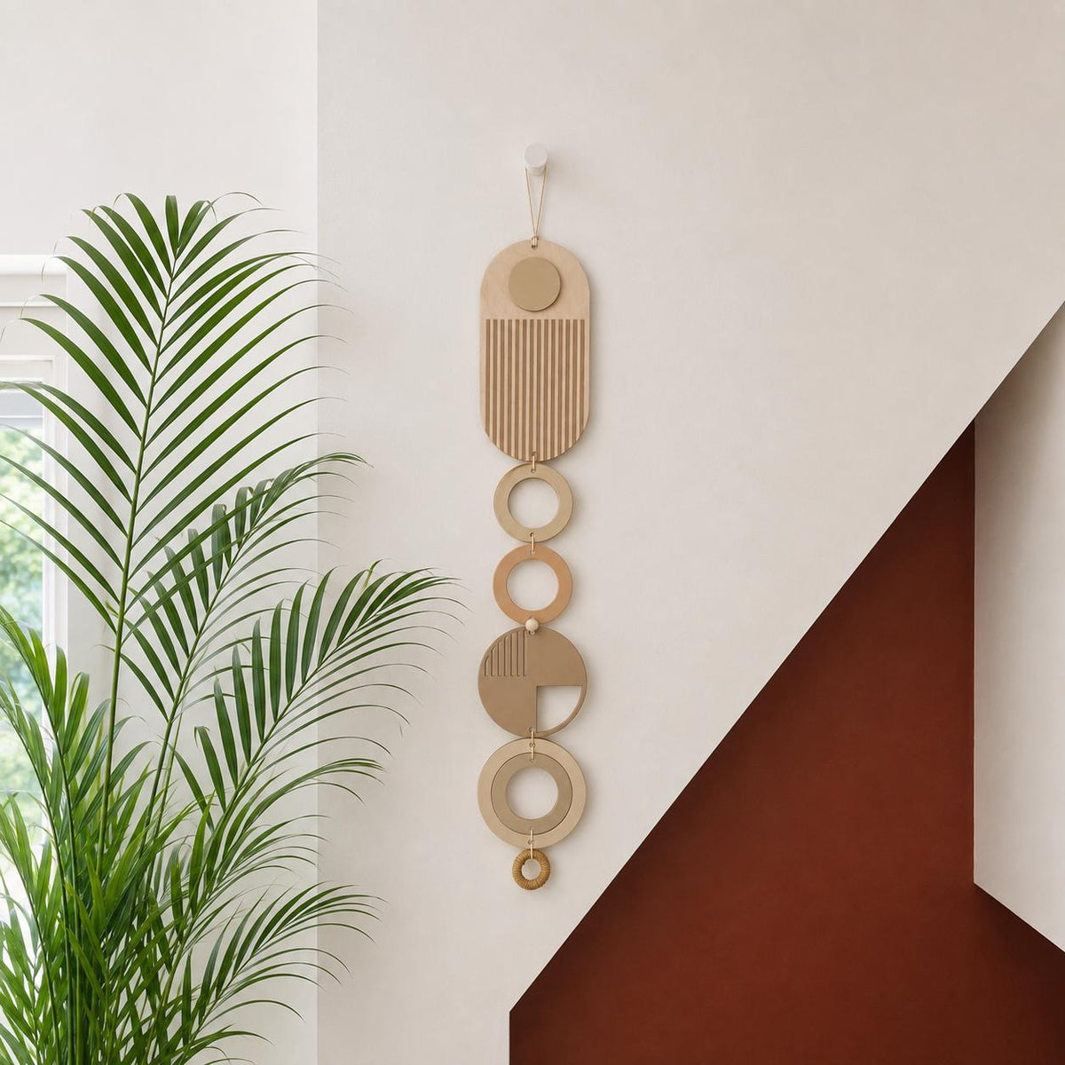 Modern Geometric Wood Wall Art | Slim Centrepiece Tapestry Decor