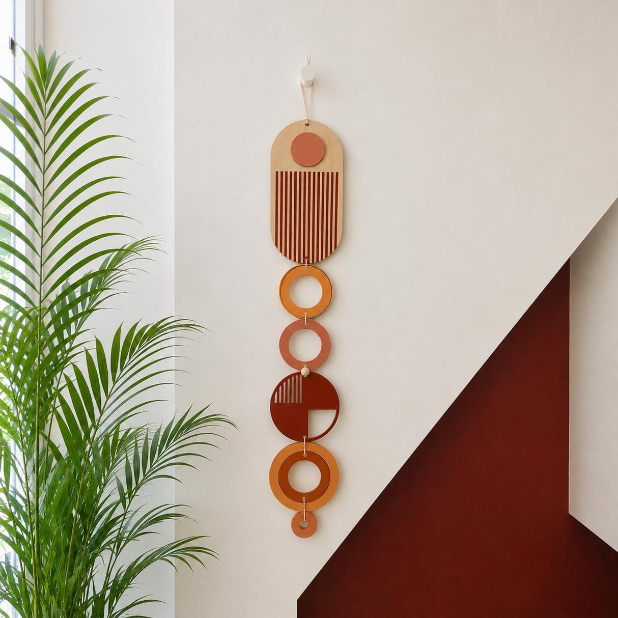 Modern Geometric Wood Wall Art | Slim Centrepiece Tapestry Decor