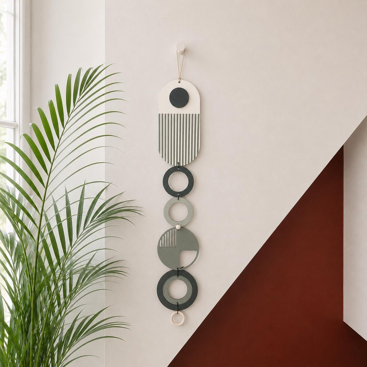 Modern Geometric Wood Wall Art | Slim Centrepiece Tapestry Decor