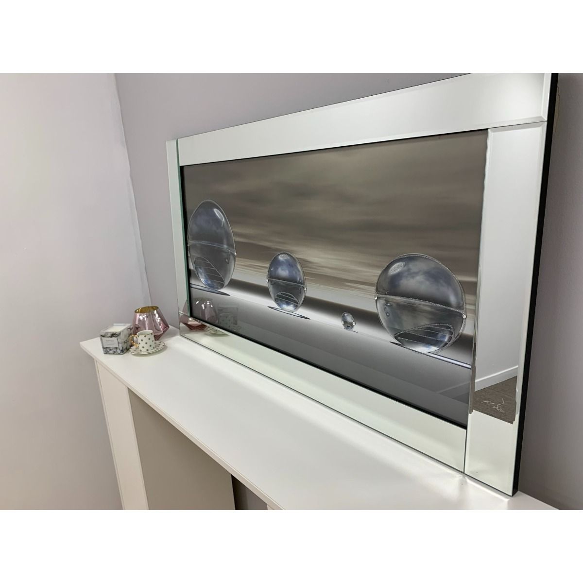 Pagazzi Metallic Silver Liquid Art with Mirrored Frame - 67x117cm