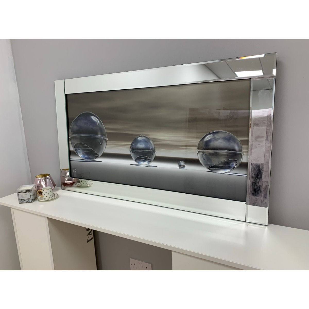 Pagazzi Metallic Silver Liquid Art with Mirrored Frame - 67x117cm