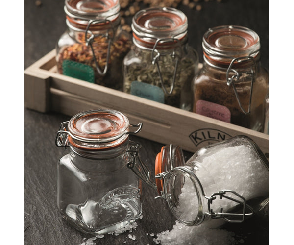 Kilner Glass Clip Top Spice Jar Set with Wooden Crate
