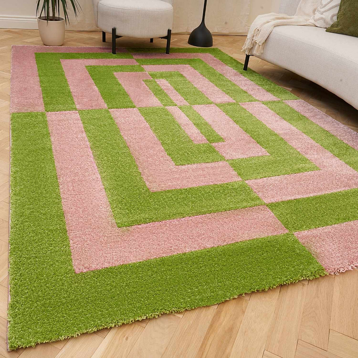 The Rugs Joli Geometric Green & Pink Rug