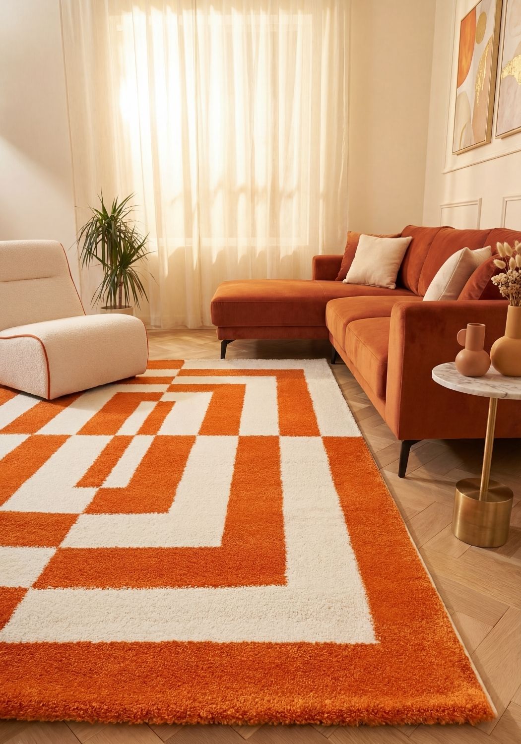 The Rugs Joli Geometric Orange & White Rug