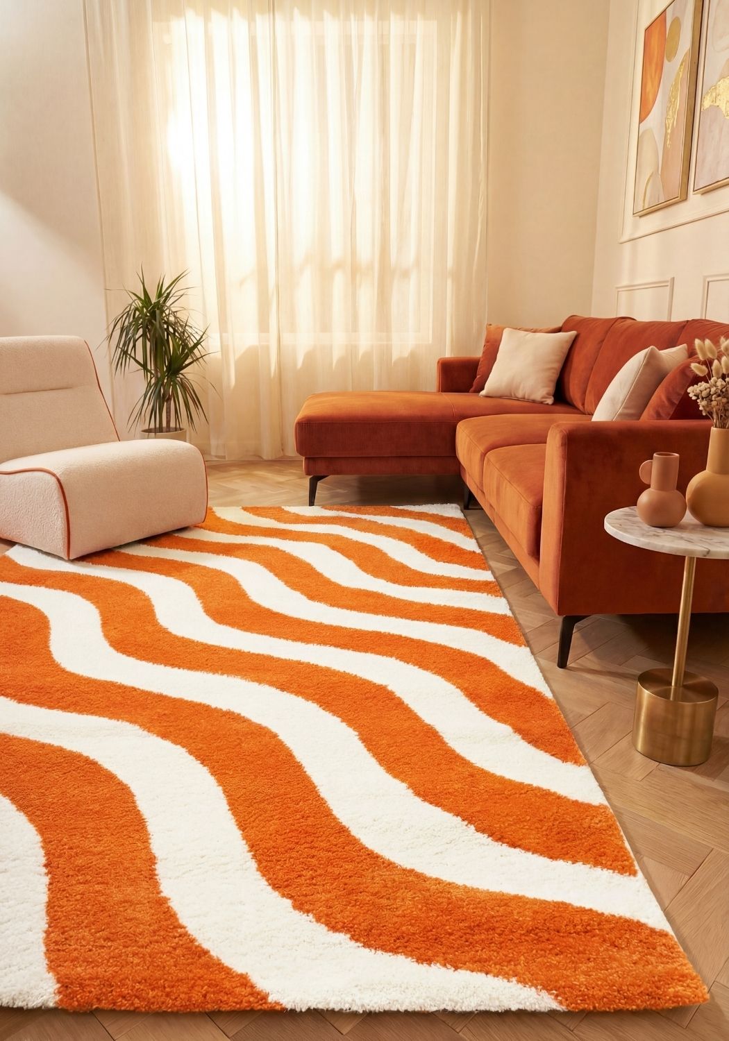 The Rugs Joli Wave Orange White Rug