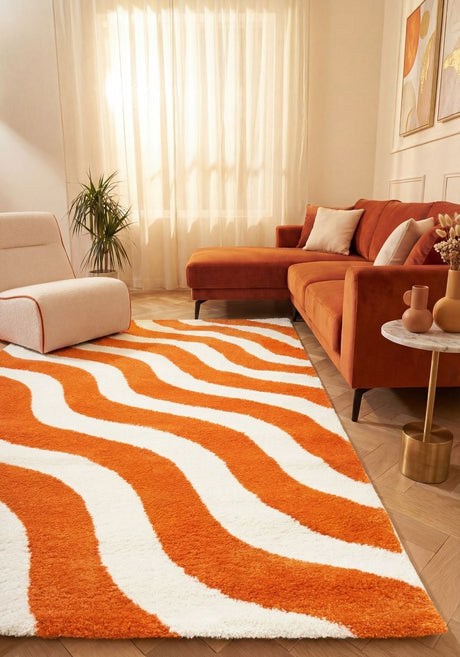 The Rugs Joli Wave Orange White Rug