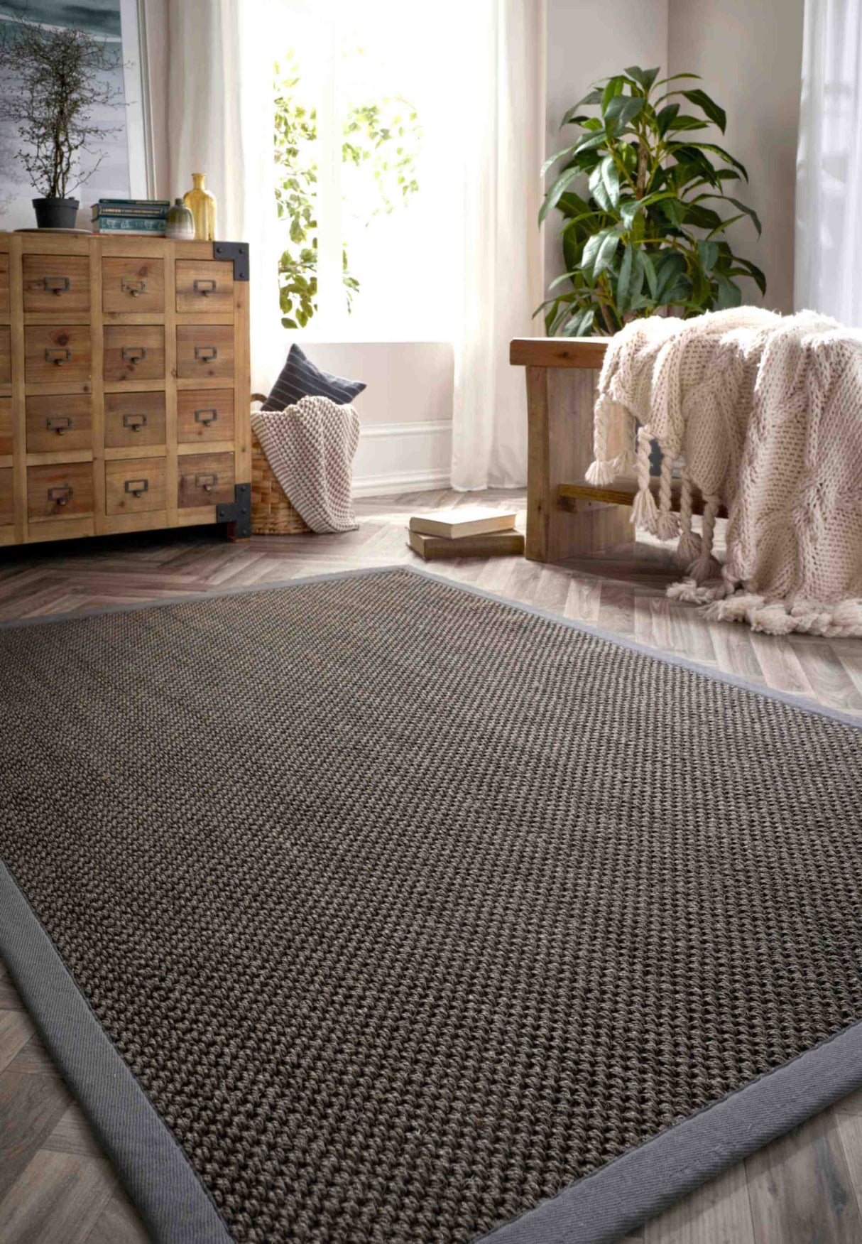The Rugs Bordered Dark Grey Non-Slip Sisal Rug