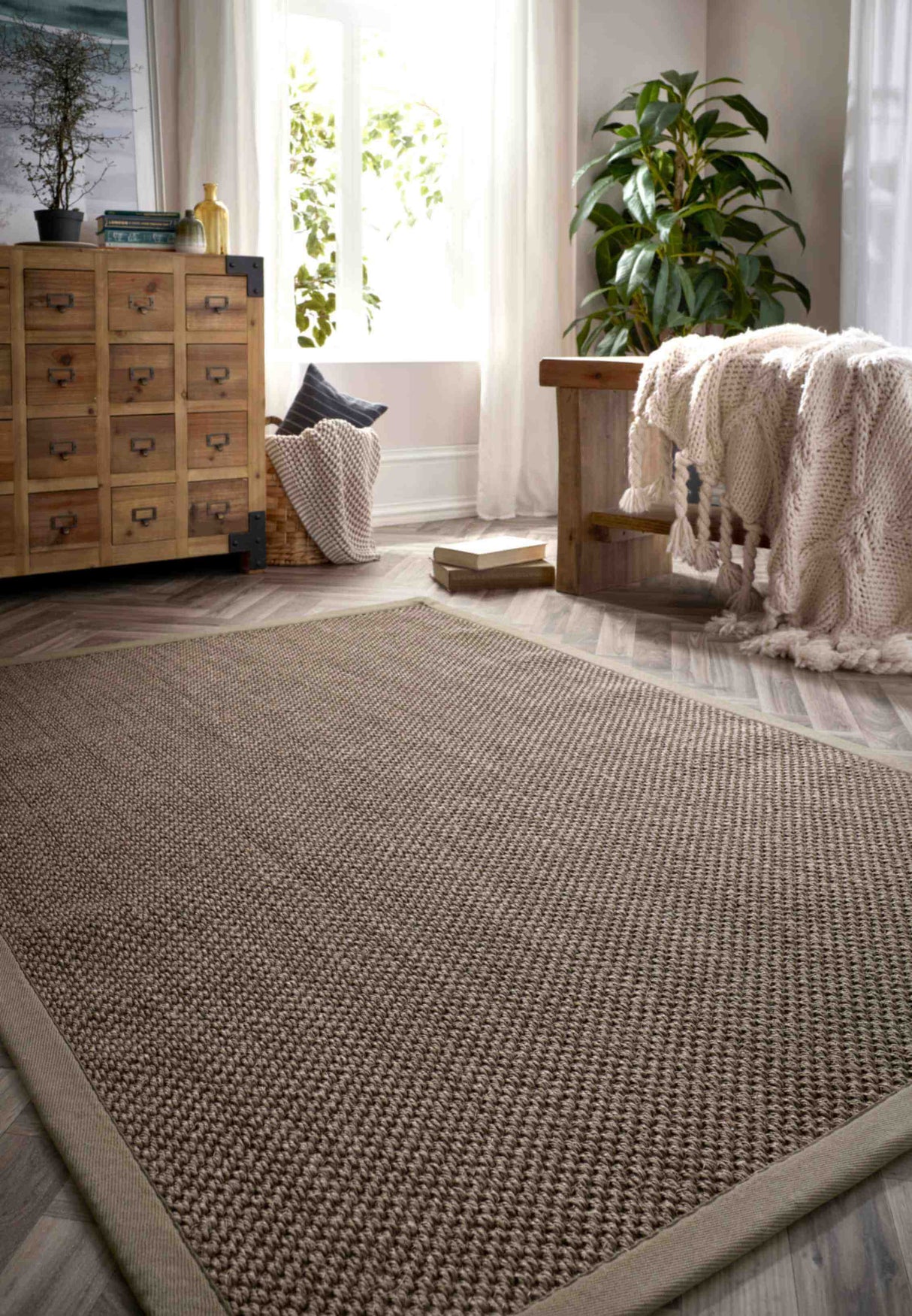 Bordered Sage Green Non-Slip Sisal Rug by The Rugs