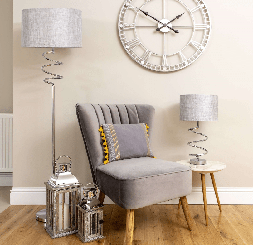 Pagazzi Kasi Polished Chrome Table Lamp with Silver Grey Shade - 54cm
