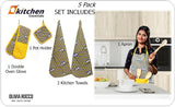 5 Pack Kitchen Sets Apron + Oven Gloves + Towel Set + Pot Holder by OLIVIA ROCCO