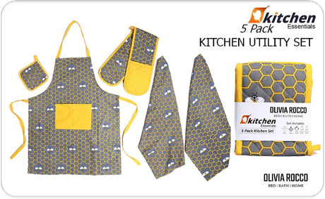 5 Pack Kitchen Sets Apron + Oven Gloves + Towel Set + Pot Holder by OLIVIA ROCCO