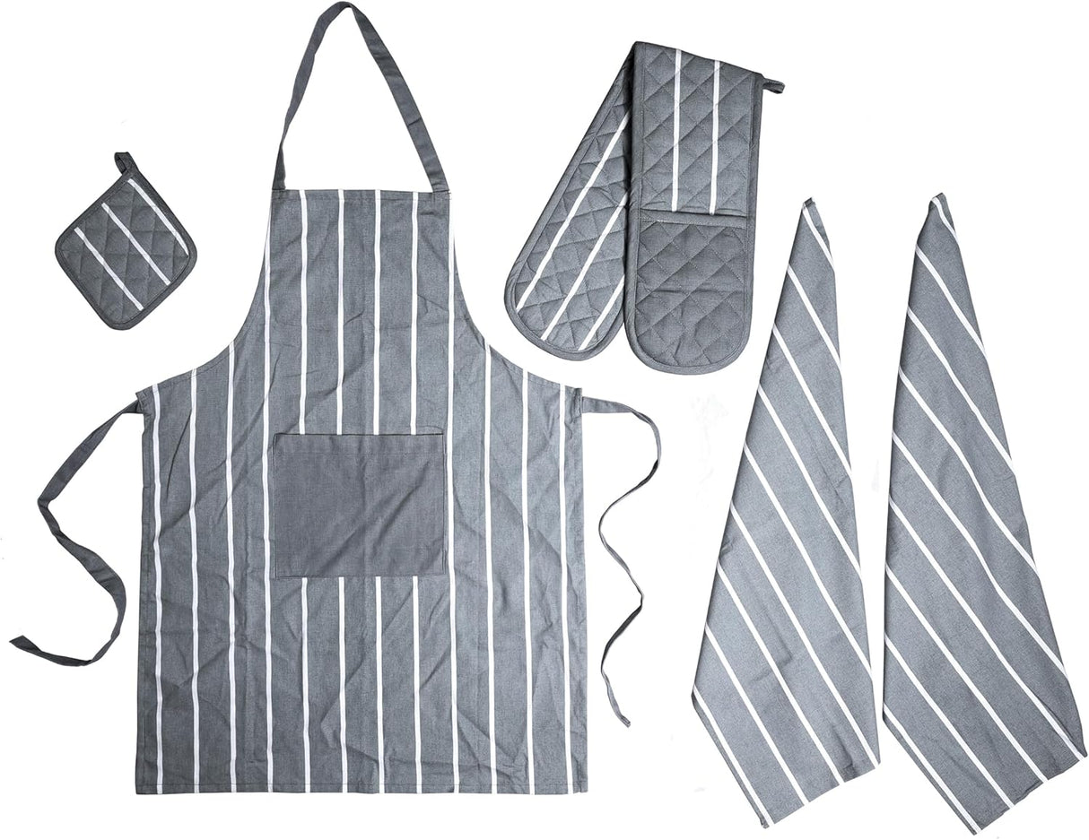 5 Pack Kitchen Sets Apron + Oven Gloves + Towel Set + Pot Holder by OLIVIA ROCCO