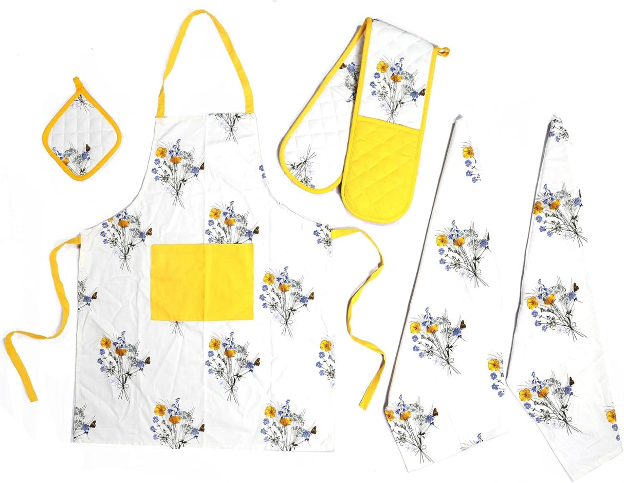 5 Pack Kitchen Sets Apron + Oven Gloves + Towel Set + Pot Holder by OLIVIA ROCCO