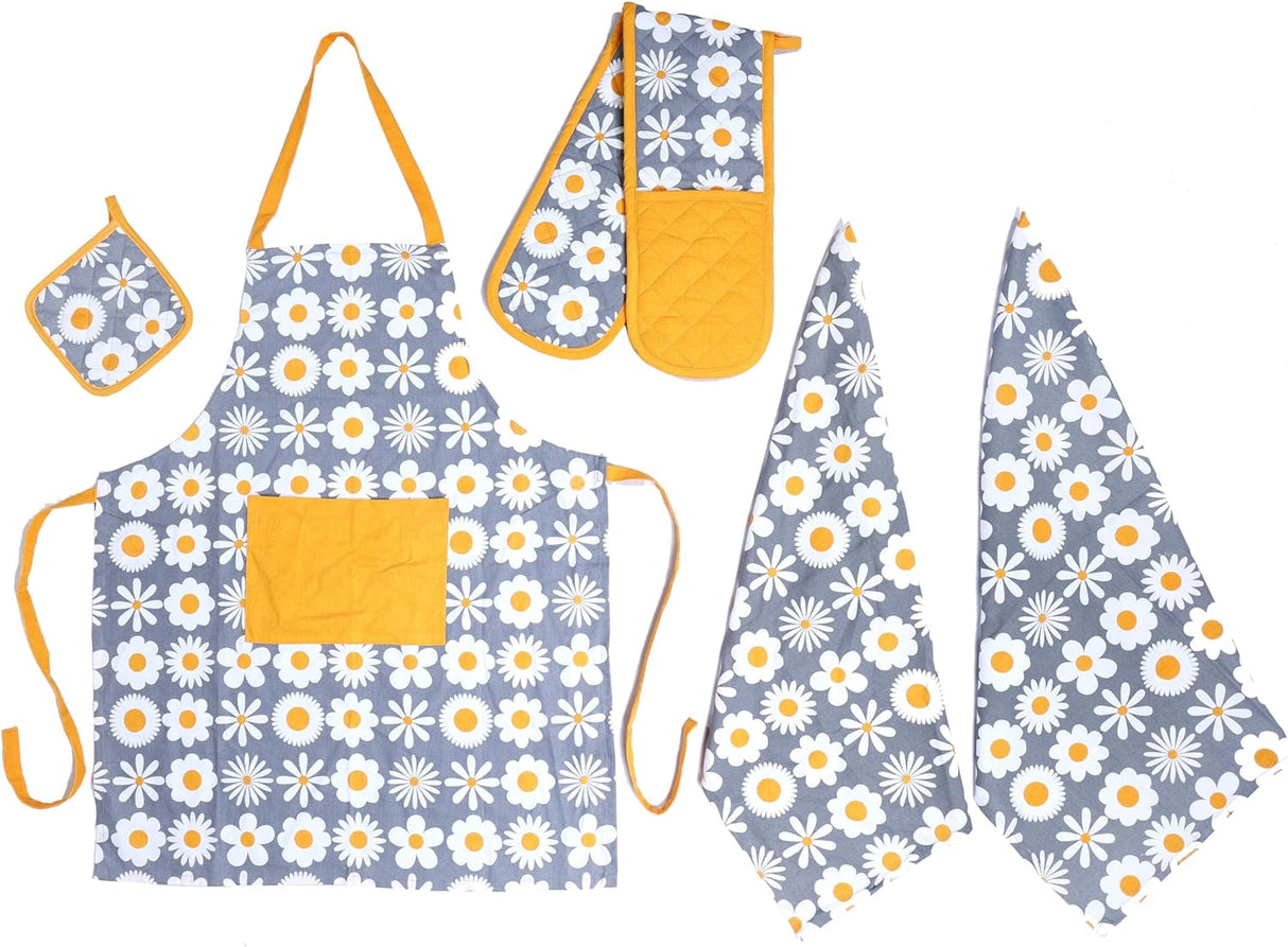 5 Pack Kitchen Sets Apron + Oven Gloves + Towel Set + Pot Holder by OLIVIA ROCCO