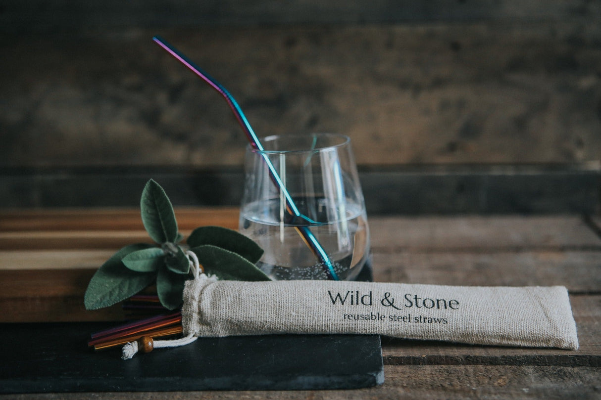 Wild & Stone Reusable Stainless Steel Drinking Straws Rainbow - 8 Pack