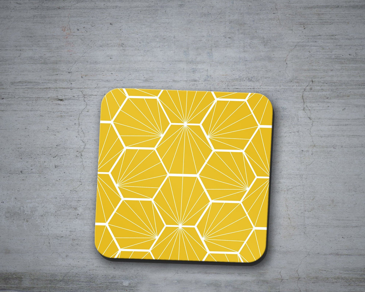Shadowbright Lemon Yellow Geometric Hexagons Placemats, Set of 4/6