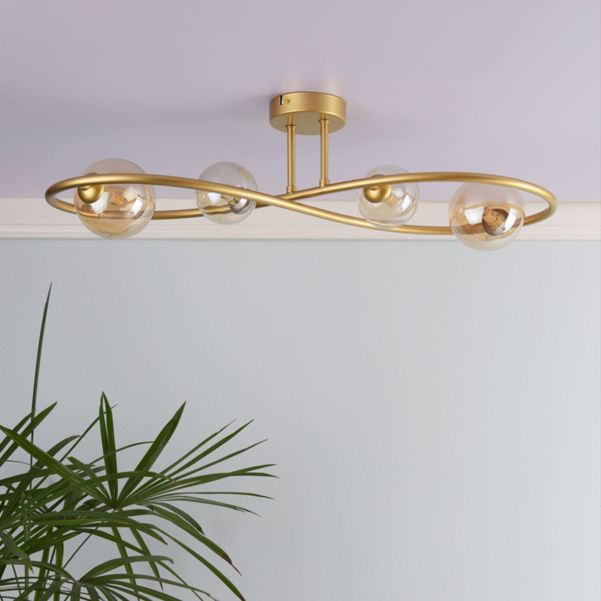 Pagazzi Lena 4 Light Satin Brass Semi Flush Ceiling Light