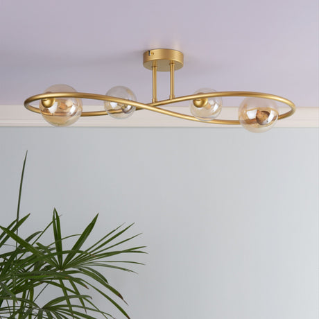 Pagazzi Lena 4 Light Satin Brass Semi Flush Ceiling Light