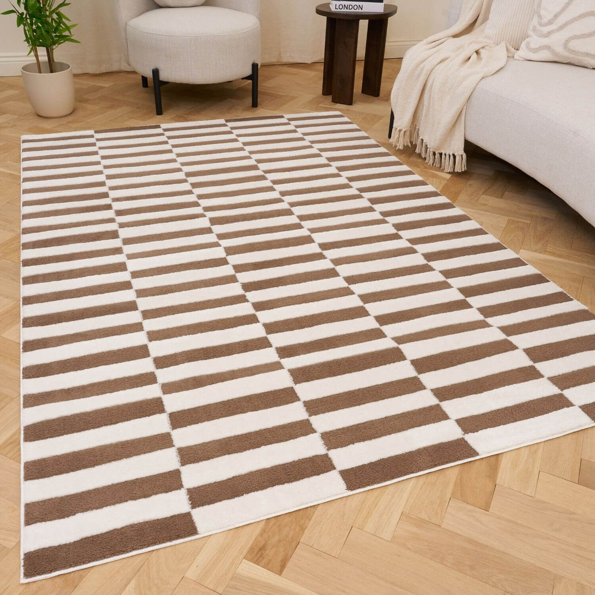 The Rugs Loft Striped Brown Rug