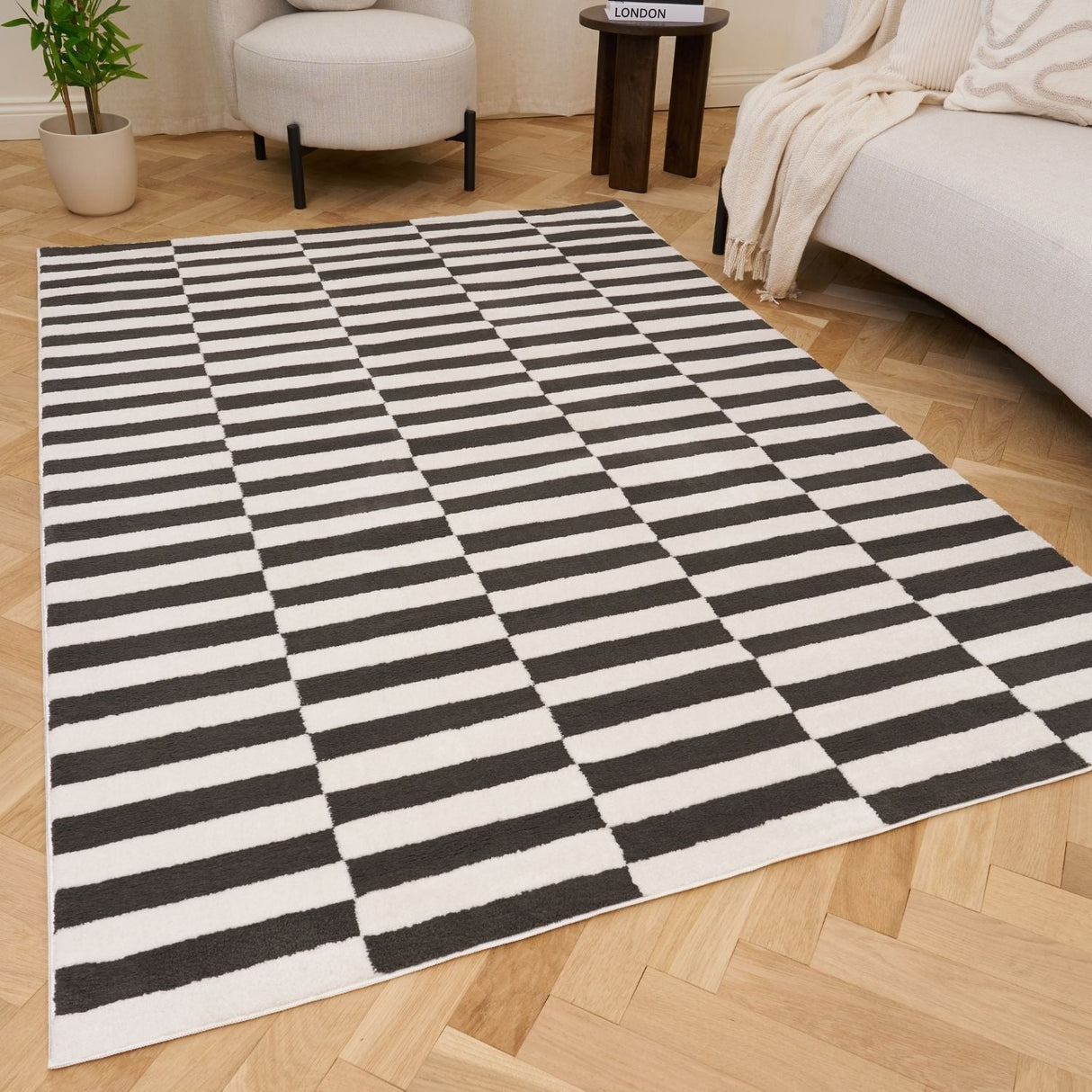 The Rugs Loft Striped Dark Grey Rug