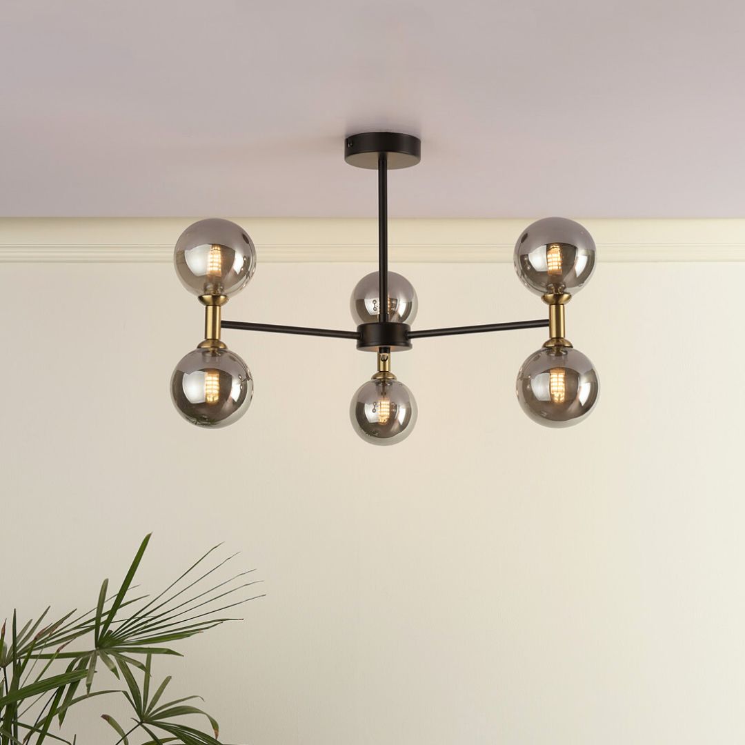 Pagazzi Loxley 6 Light Black & Gold Semi Flush Ceiling Light