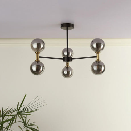 Pagazzi Loxley 6 Light Black & Gold Semi Flush Ceiling Light