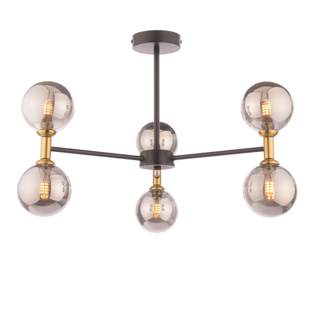Pagazzi Loxley 6 Light Black & Gold Semi Flush Ceiling Light