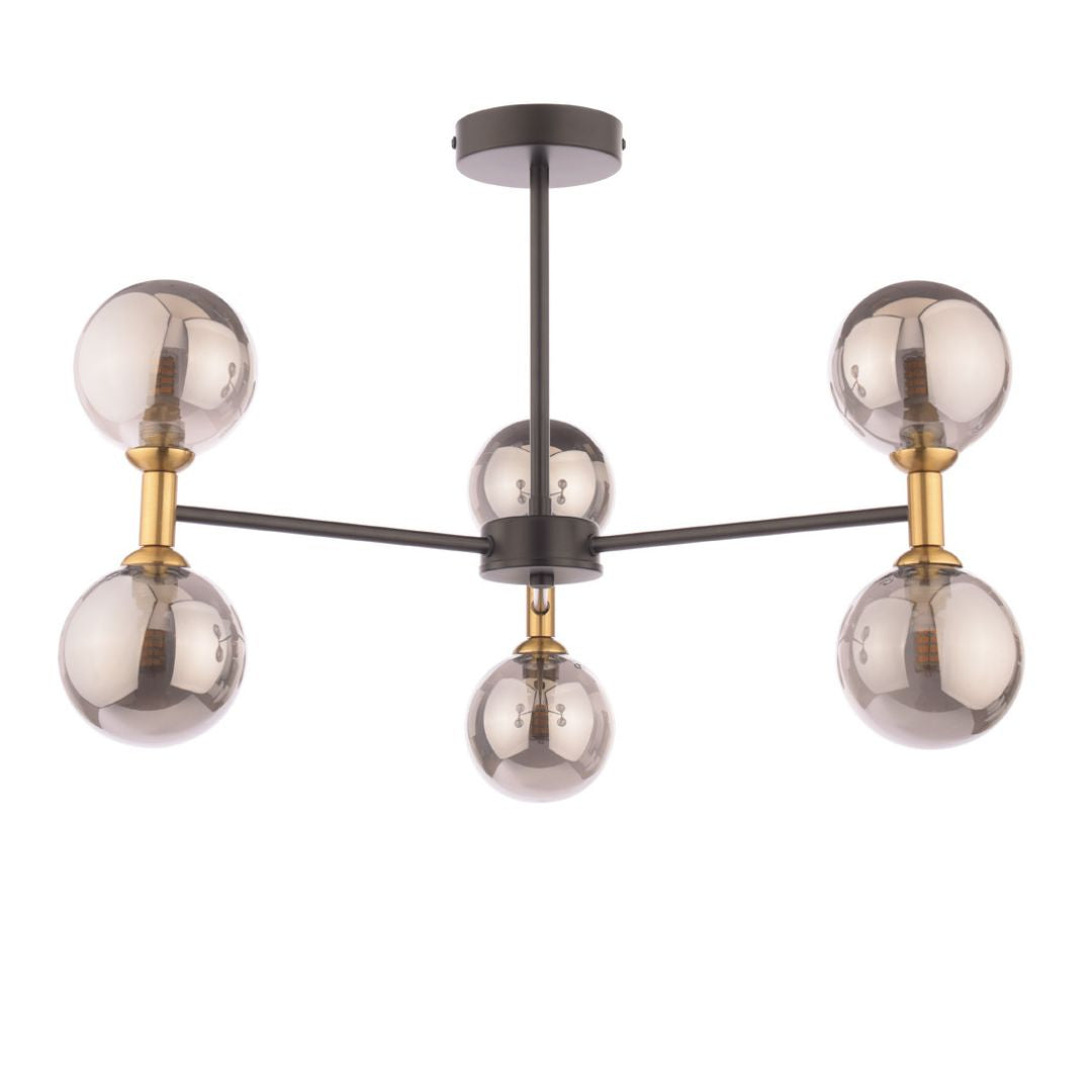 Pagazzi Loxley 6 Light Black & Gold Semi Flush Ceiling Light