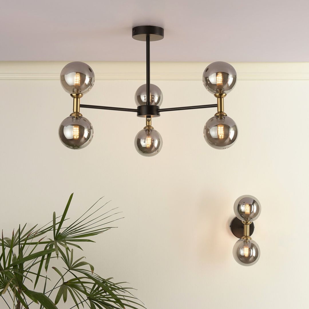 Pagazzi Loxley 6 Light Black & Gold Semi Flush Ceiling Light