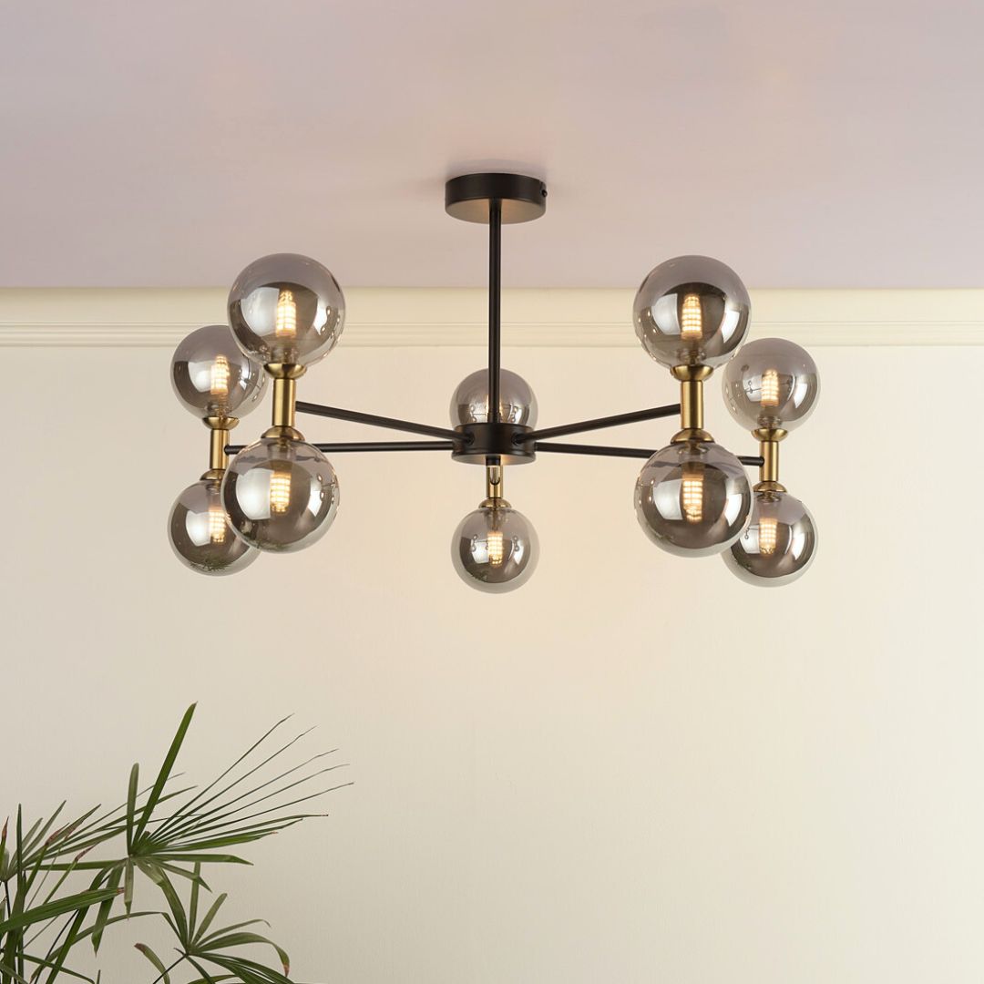 Pagazzi Loxley 10 Light Black & Gold Semi Flush Ceiling Light