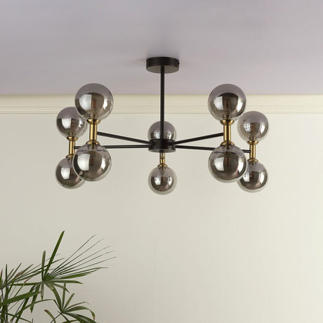Pagazzi Loxley 10 Light Black & Gold Semi Flush Ceiling Light